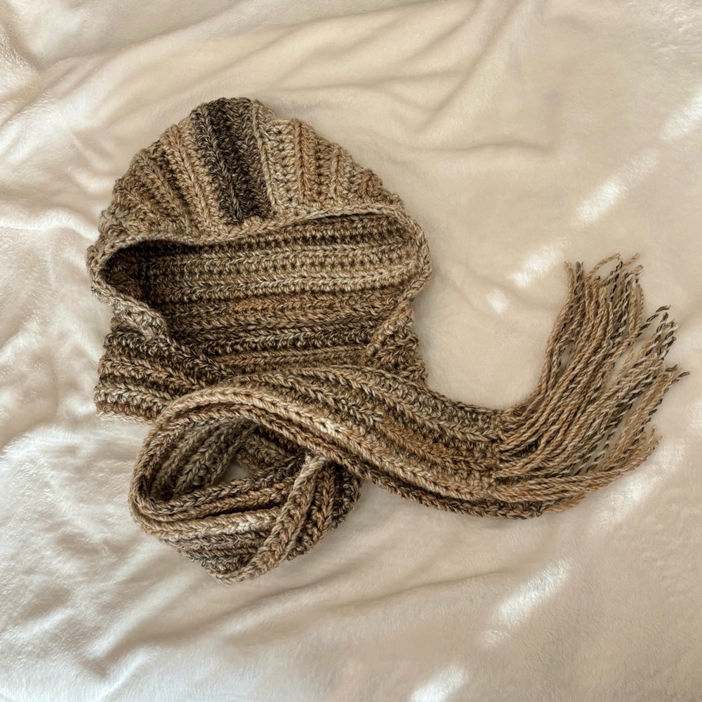 Chunky Neutral Crochet Hooded Scarf - Picture 2 of 5